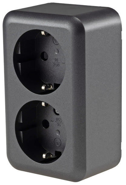 FASKO Doppel-Steckdose, AP, Anthrazit 250V~/ 16A, Aufputz, Schraubanschluss
