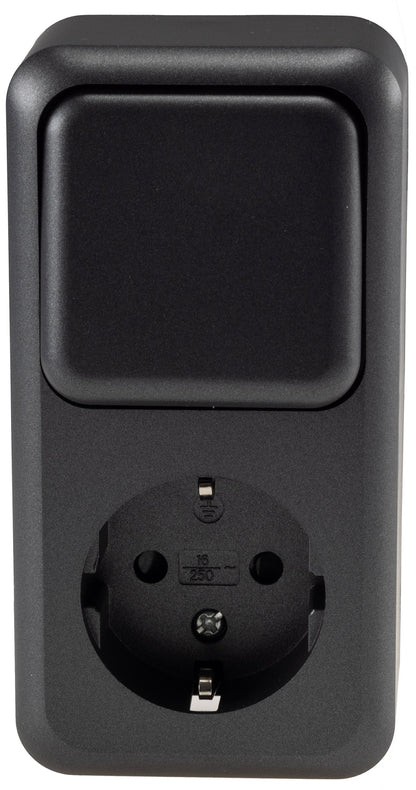 FASKO Kombi Steckdose Schalter,Anthrazit 250V~, Aufputz, Schraubanschluss