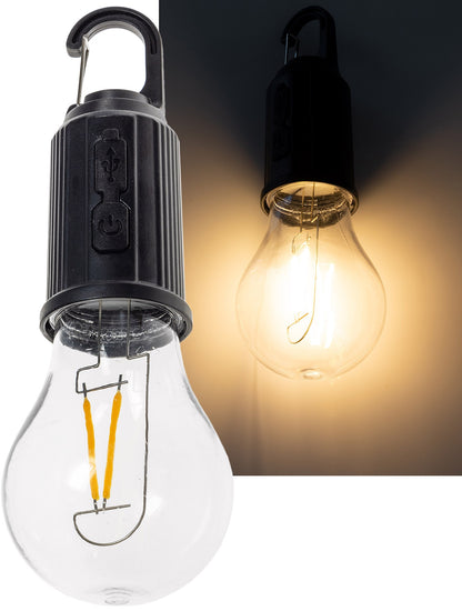 LED Glühlampe mit Akku "CT-KL3", dimmbar mit Haken / Karabiner, 3000k / Warmweiß