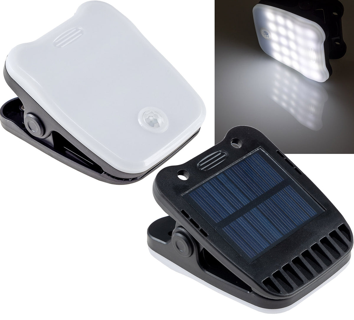 LED Solar Klemmleuchte "SWK 8020" PIR Bewegungsmelder, 25 LEDs, IP44
