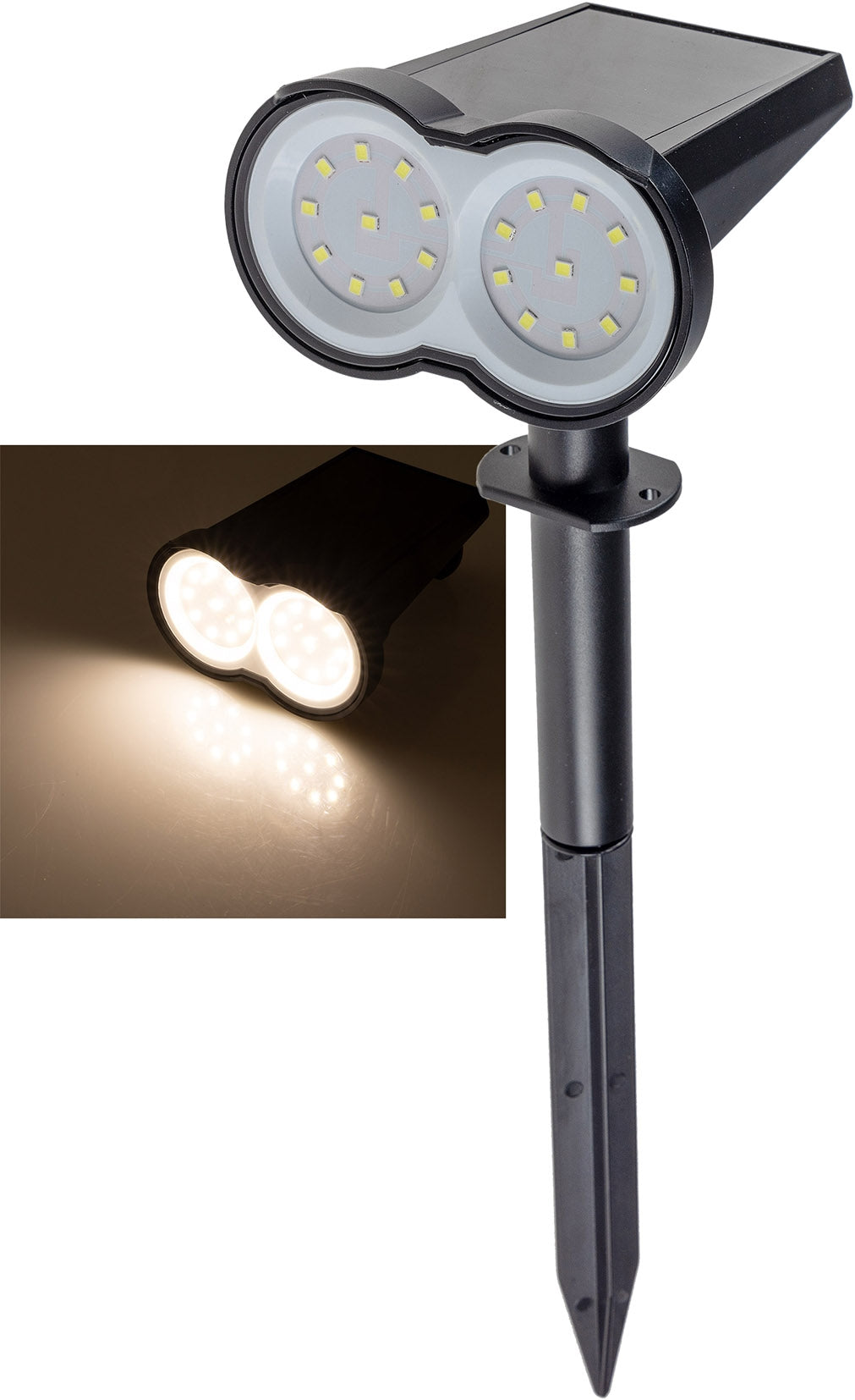 Gartenstrahler Solar mit Erdspieß, 80lm Dämmerungssensor, IP65