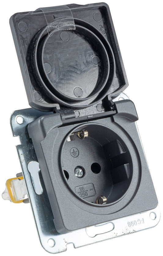 MILOS Schutzkontakt-Steckdose IP40 250V~/ 16A, mit Deckel, UP, anthrazit