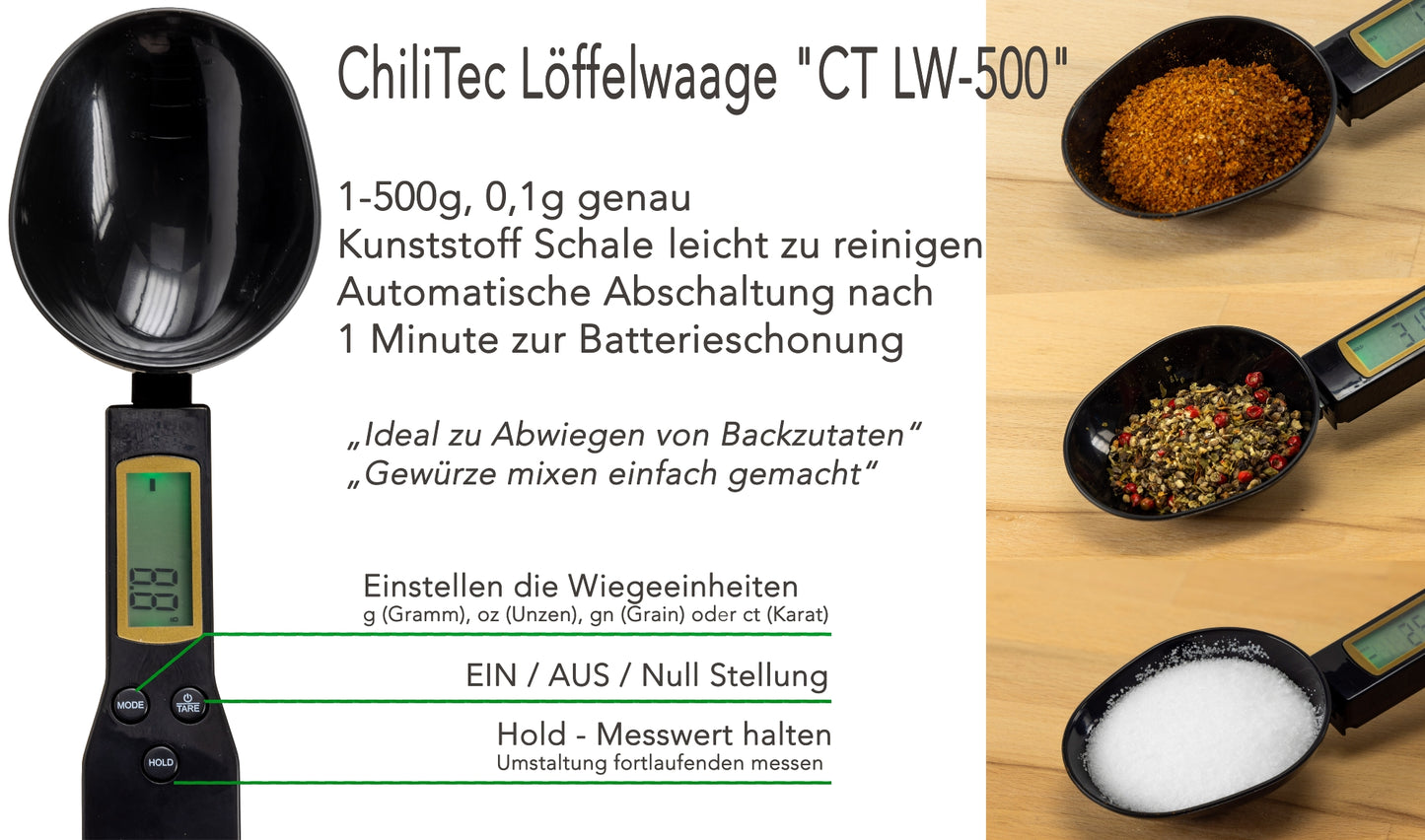 Löffelwaage "CT LW-500" 1-500g, 0,1g genau