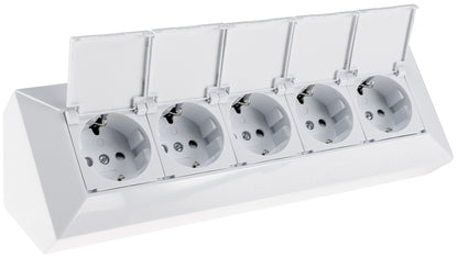 5-fach Steckdosenblock, weiß 250V~/ 16A, Aufbaumontage mit Klappen