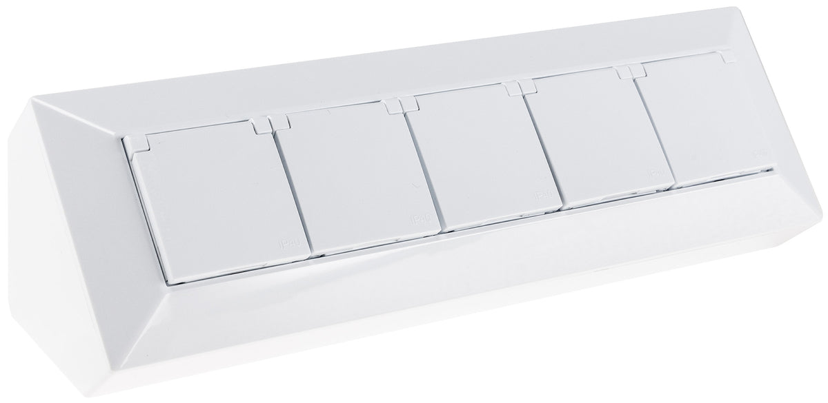 5-fach Steckdosenblock, weiß 250V~/ 16A, Aufbaumontage mit Klappen