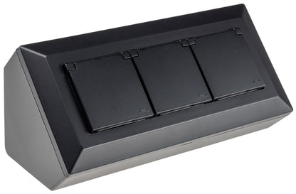 2-fach Steckdosenblock, USB-A+C, schwarz 250V~/ 16A, USB 3,1A, PD, mit Klappen