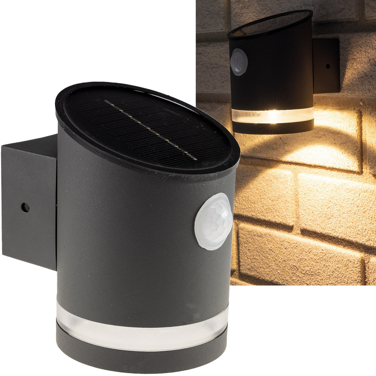 LED Solar Wandleuchte "SWL 119-A" PIR Bewegungsmelder, IP44, anthrazit