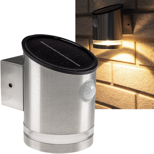 LED Solar Wandleuchte "SWL 119-ES" PIR Bewegungsmelder, IP44, Edelstahl