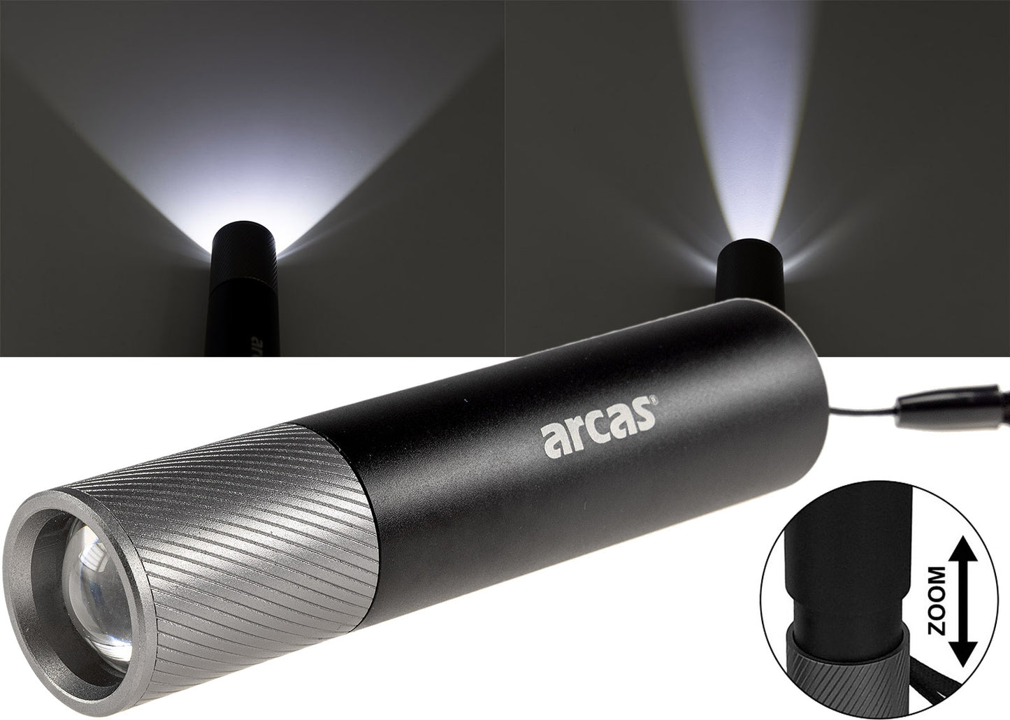 LED-Taschenlampe ARCAS mit Akku 3W 300lm, Zoom