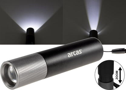 LED-Taschenlampe ARCAS mit Akku 3W 300lm, Zoom