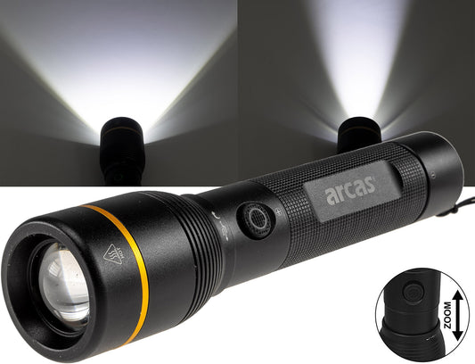 LED-Taschenlampe ARCAS mit Akku 10W 1000lm, Zoom, Powerbankfunktion