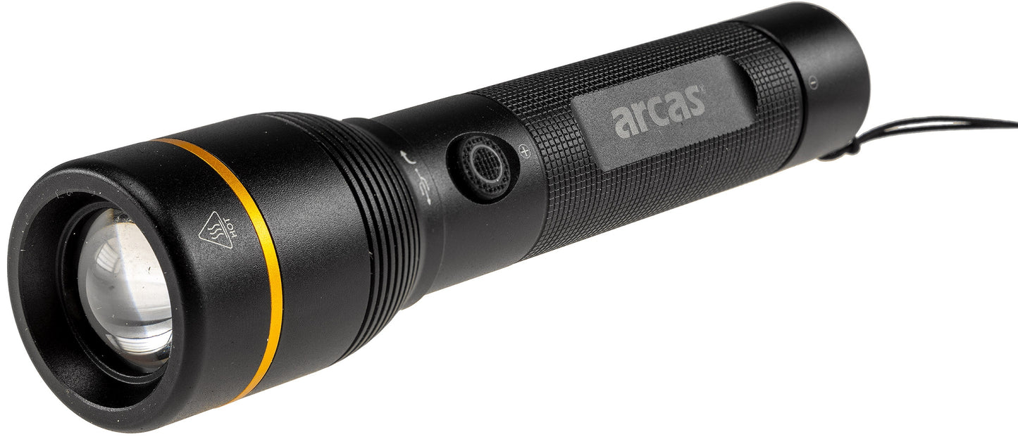 LED-Taschenlampe ARCAS mit Akku 10W 1000lm, Zoom, Powerbankfunktion