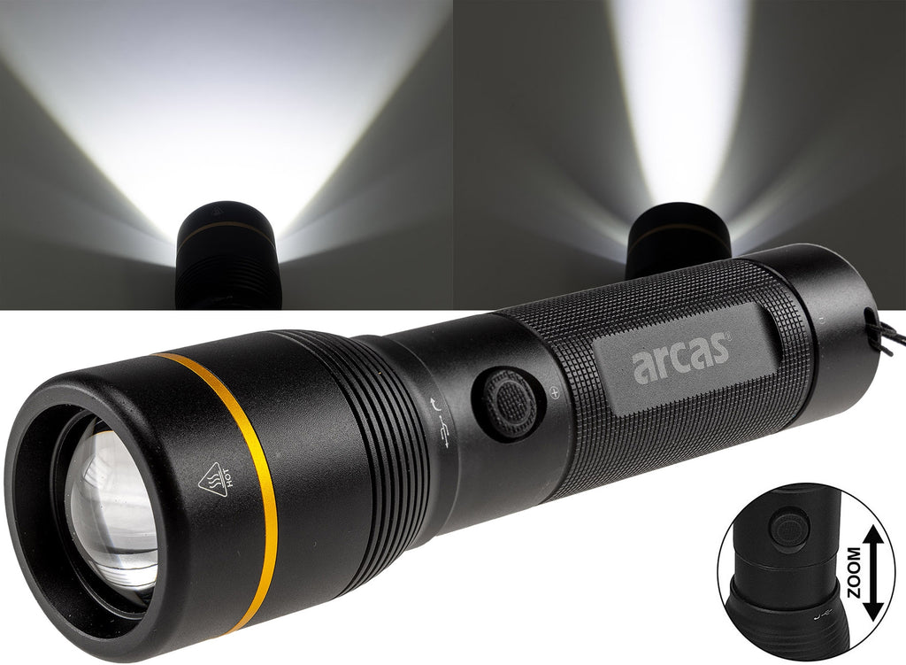 LED-Taschenlampe ARCAS mit Akku 20W 2000lm, Zoom, Powerbankfunktion