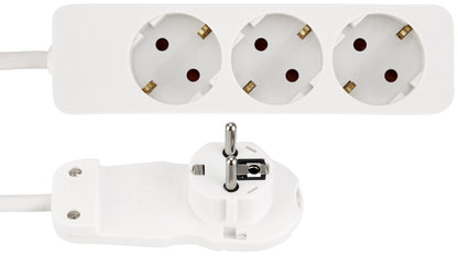 Schutzkontakt-Steckdosenleiste 3-fach 3600W, 2m Kabel, weiß, Flachstecker