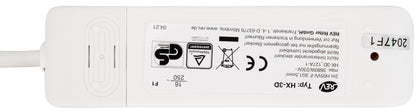 Schutzkontakt-Steckdosenleiste 3-fach 3600W, 2m Kabel, weiß, Flachstecker