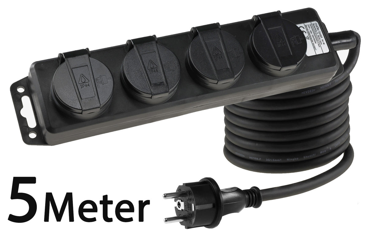 Gartensteckdosenleiste für Außen, 4-fach IP44, H07RN-F 3G1,5mm², Zuleitung 5m