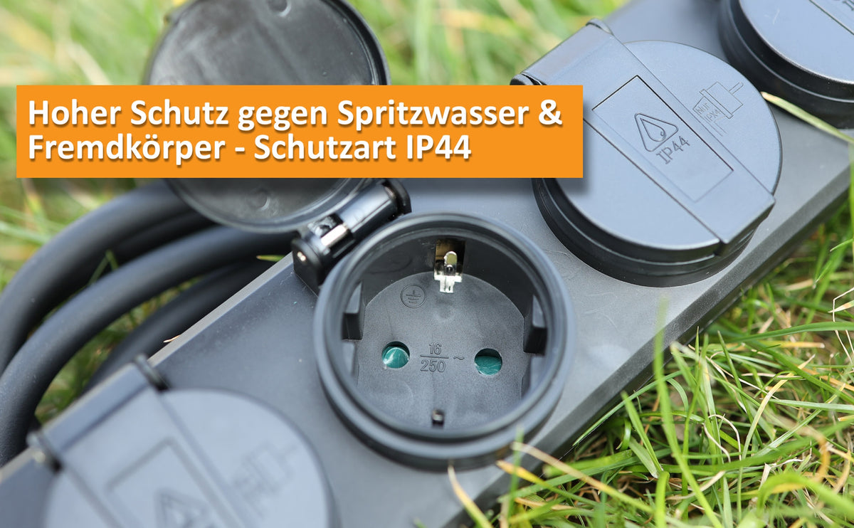 Gartensteckdosenleiste für Außen, 4-fach IP44, H07RN-F 3G1,5mm², Zuleitung 10m