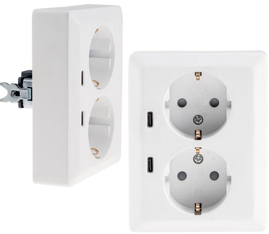 MILOS Schutzkontakt-Steckdose 2-fach 250V~/16A, 1x UP, 2x USB C/PD, weiß matt