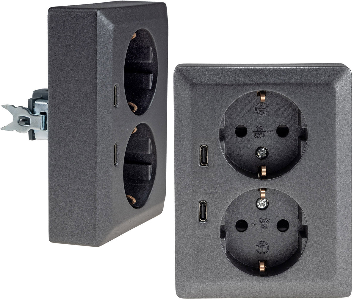 MILOS Schutzkontakt-Steckdose 2-fach 250V~/16A, 1x UP, 2x USB C/PD, anthrazit