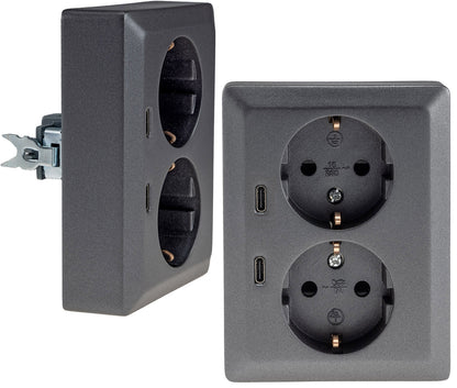 MILOS Schutzkontakt-Steckdose 2-fach 250V~/16A, 1x UP, 2x USB C/PD, anthrazit