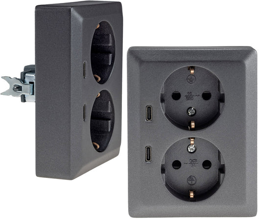 MILOS Schutzkontakt-Steckdose 2-fach 250V~/16A, 1x UP, 2x USB C/PD, anthrazit