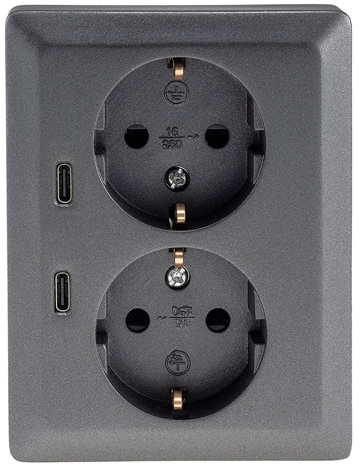 MILOS Schutzkontakt-Steckdose 2-fach 250V~/16A, 1x UP, 2x USB C/PD, anthrazit
