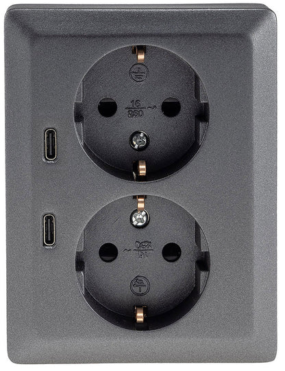 MILOS Schutzkontakt-Steckdose 2-fach 250V~/16A, 1x UP, 2x USB C/PD, anthrazit