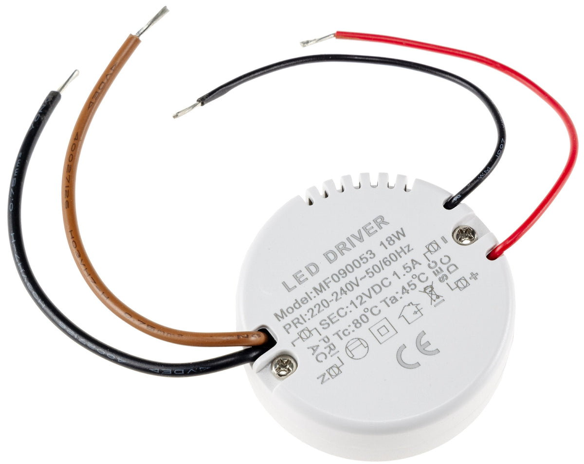 LED-Trafo "CT-18E", 0,5-18W, rund Ein 220-240V, Aus 12V= Konstantspannung