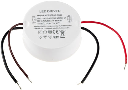 LED-Trafo "CT-36E", 0,5-36W, rund Ein 220-240V, Aus 12V= Konstantspannung