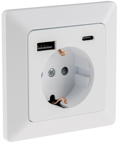 MILOS Schutzkontakt-Steckdose, matt weiß 230V~/ 16A, Unterputz, USB-A/C PD 3.0