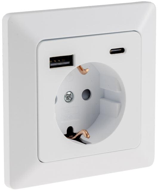 MILOS Schutzkontakt-Steckdose, matt weiß 230V~/ 16A, Unterputz, USB-A/C PD 3.0