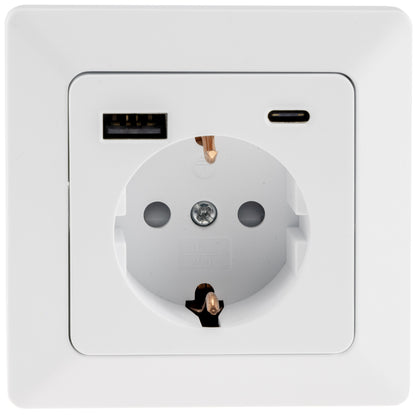 MILOS Schutzkontakt-Steckdose, matt weiß 230V~/ 16A, Unterputz, USB-A/C PD 3.0
