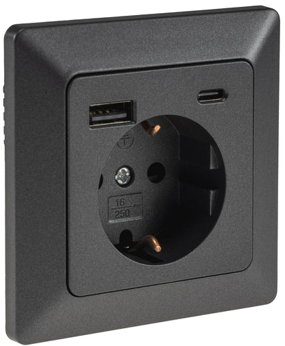 MILOS Schutzkontakt-Steckdose, anthrazit 230V~/ 16A, Unterputz, USB-A/C PD 3.0