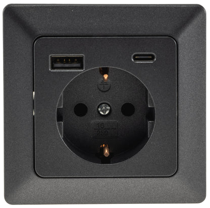 MILOS Schutzkontakt-Steckdose, anthrazit 230V~/ 16A, Unterputz, USB-A/C PD 3.0
