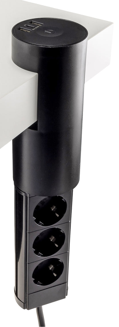 3-fach Tischsteckdose "CT-KS 3" USB-A + C, 20W PD, 3m Kabel, Schwarz