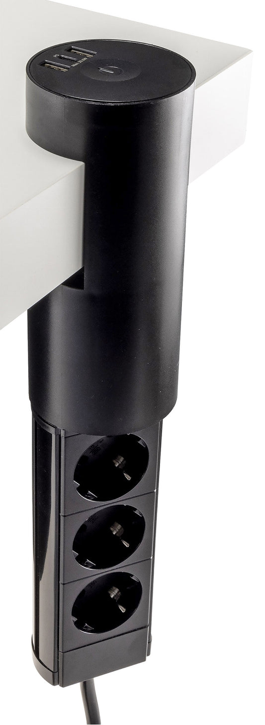 3-fach Tischsteckdose "CT-KS 3" USB-A + C, 20W PD, 3m Kabel, Schwarz