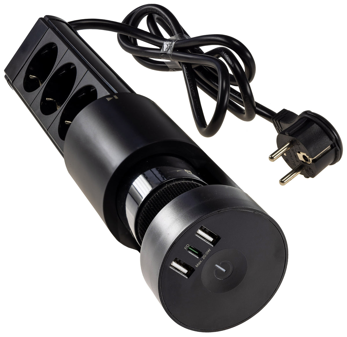 3-fach Tischsteckdose "CT-KS 3" USB-A + C, 20W PD, 3m Kabel, Schwarz