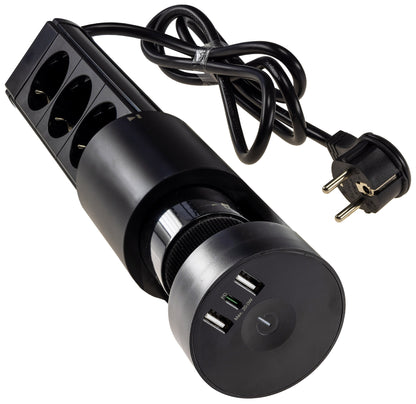 3-fach Tischsteckdose "CT-KS 3" USB-A + C, 20W PD, 3m Kabel, Schwarz