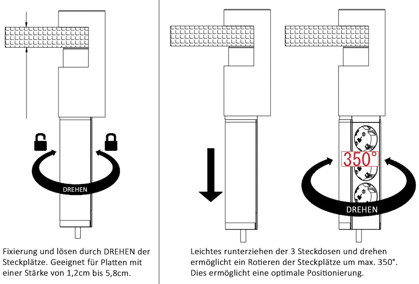 3-fach Tischsteckdose "CT-KS 3" USB-A + C, 20W PD, 3m Kabel, Weiß