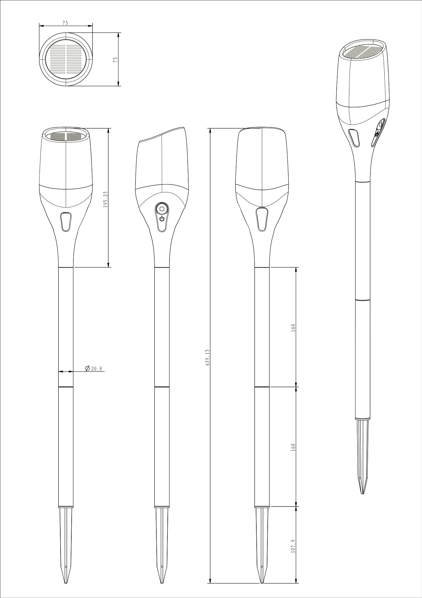 Solar LED-Fackel CT-BELO 64 IP65, mit Erdspieß max. 64,5cm