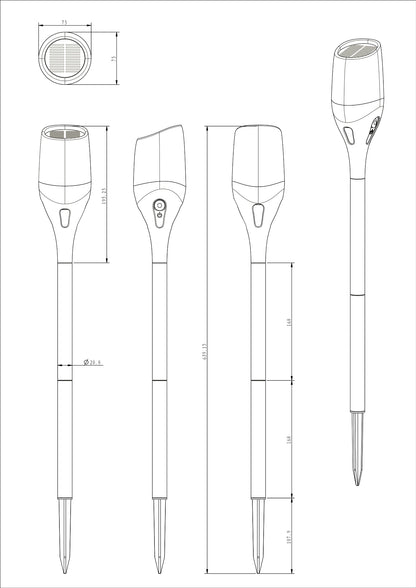 Solar LED-Fackel CT-BELO 64 IP65, mit Erdspieß max. 64,5cm