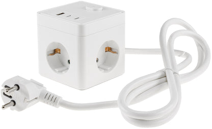 Steckdosen-Würfel mit USB-Ladebuchsen USB-A /USB-C,3-fach, 1,5m Kabel, weiß
