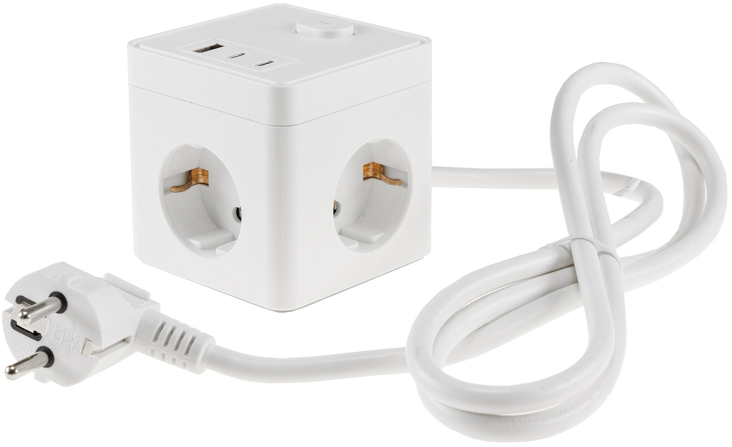 Steckdosen-Würfel mit USB-Ladebuchsen USB-A /USB-C,3-fach, 1,5m Kabel, weiß
