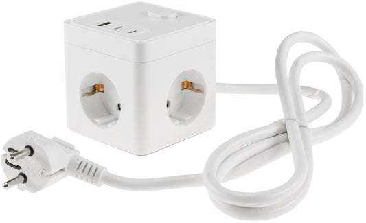 Steckdosen-Würfel mit USB-Ladebuchsen USB-A /USB-C,3-fach, 1,5m Kabel, weiß
