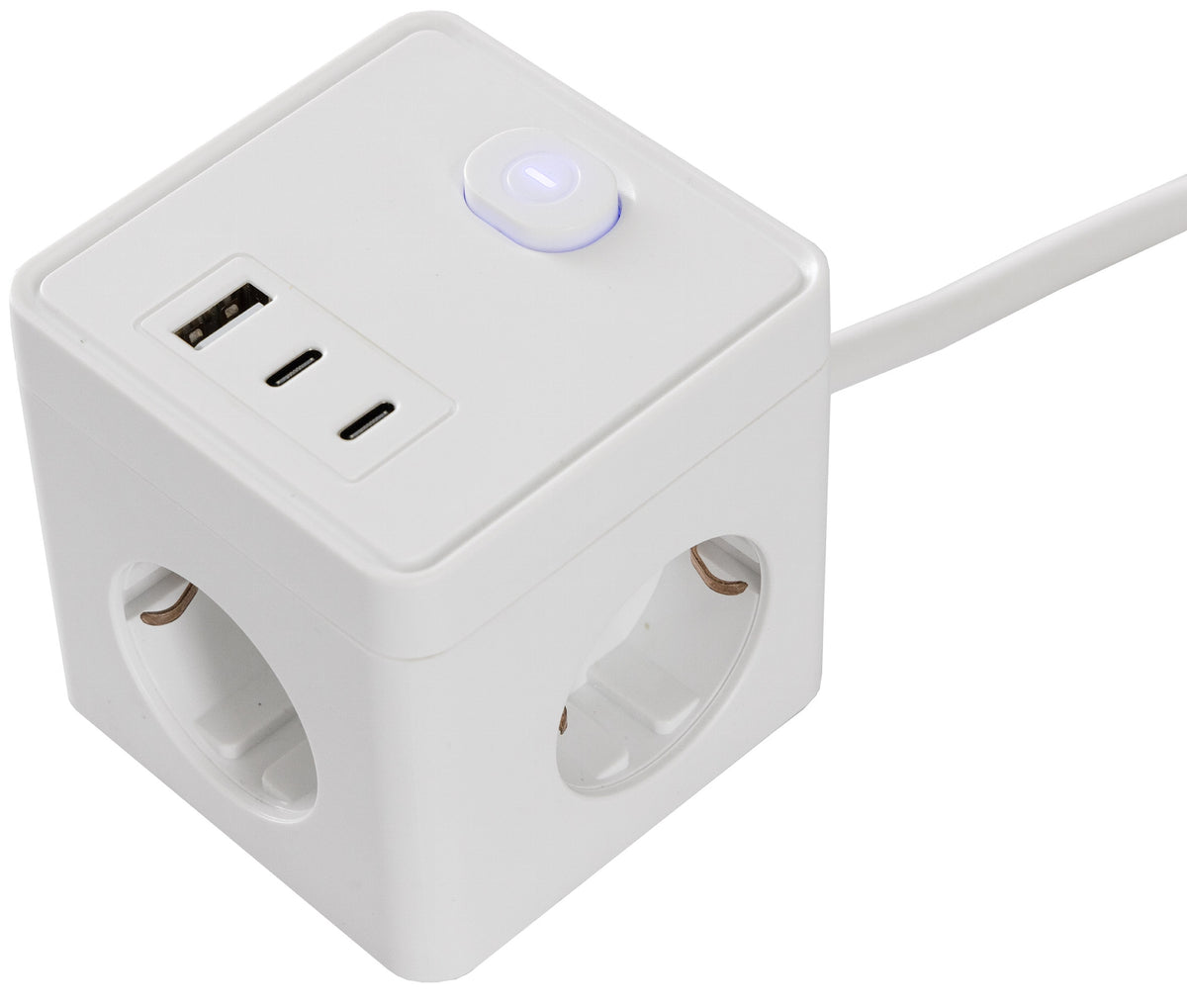 Steckdosen-Würfel mit USB-Ladebuchsen USB-A /USB-C,3-fach, 1,5m Kabel, weiß