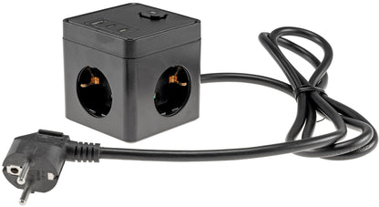 Steckdosen-Würfel mit USB-Ladebuchsen USB-A /USB-C,3-fach, 1,5m Kabel, schwarz