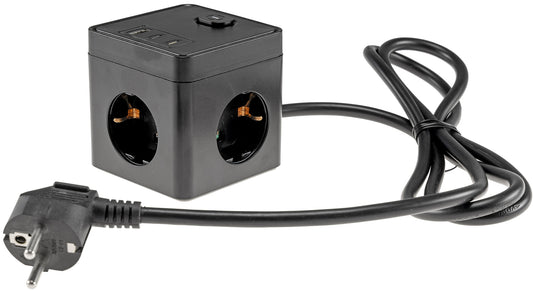 Steckdosen-Würfel mit USB-Ladebuchsen USB-A /USB-C,3-fach, 1,5m Kabel, schwarz