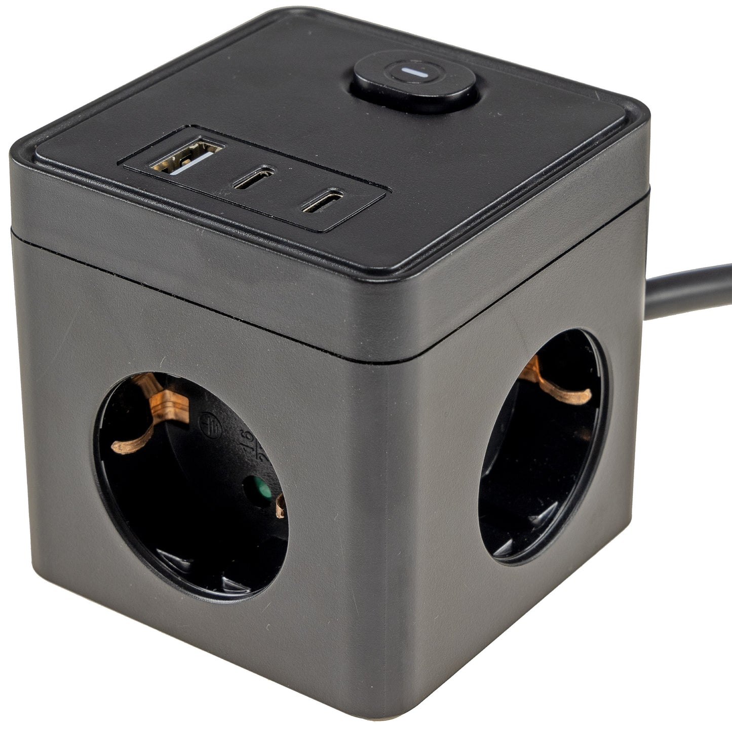 Steckdosen-Würfel mit USB-Ladebuchsen USB-A /USB-C,3-fach, 1,5m Kabel, schwarz