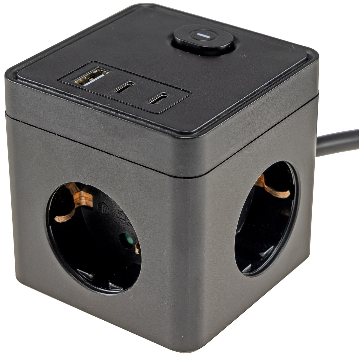 Steckdosen-Würfel mit USB-Ladebuchsen USB-A /USB-C,3-fach, 1,5m Kabel, schwarz