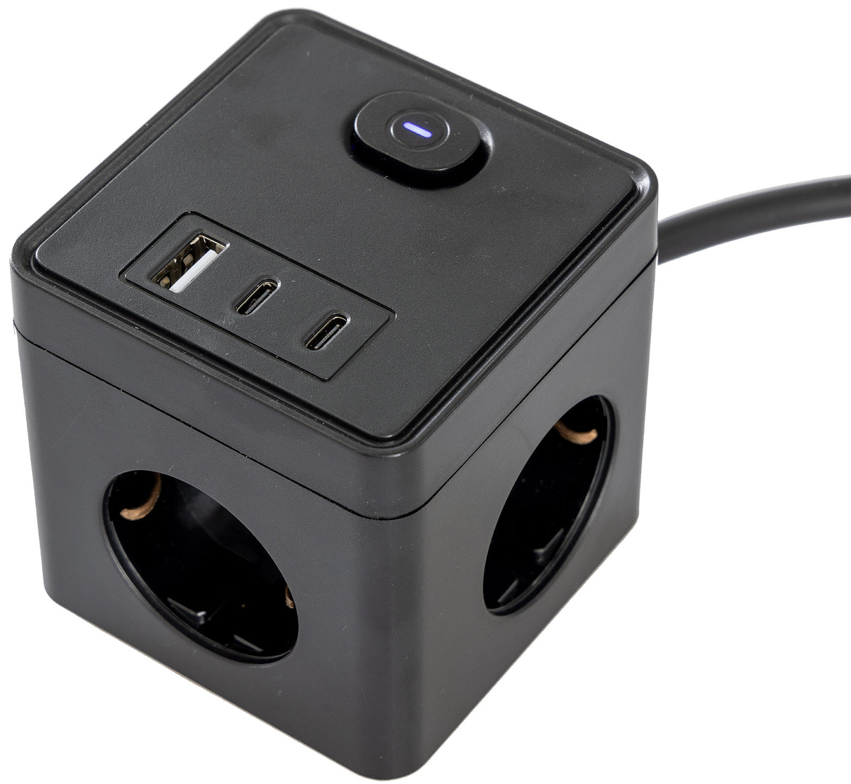 Steckdosen-Würfel mit USB-Ladebuchsen USB-A /USB-C,3-fach, 1,5m Kabel, schwarz